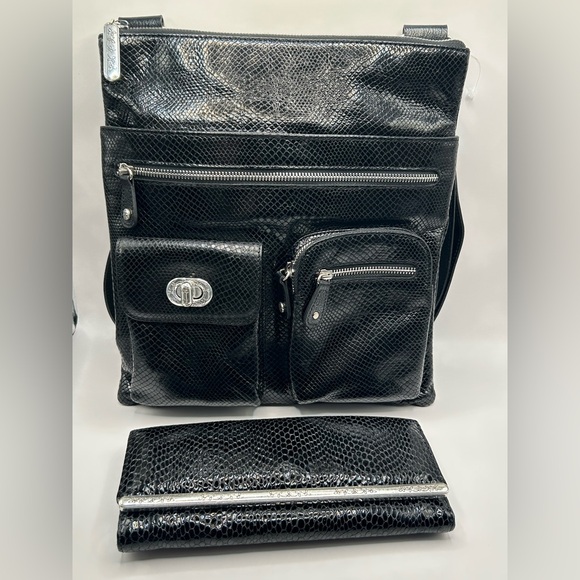 Brighton Set Snake Embossed Leather Crossbody and Wallet